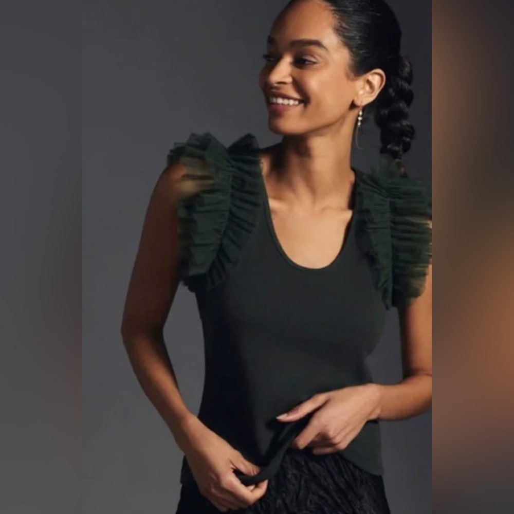 Anthropologie DolanTulle Sleeve Tank Top Moss